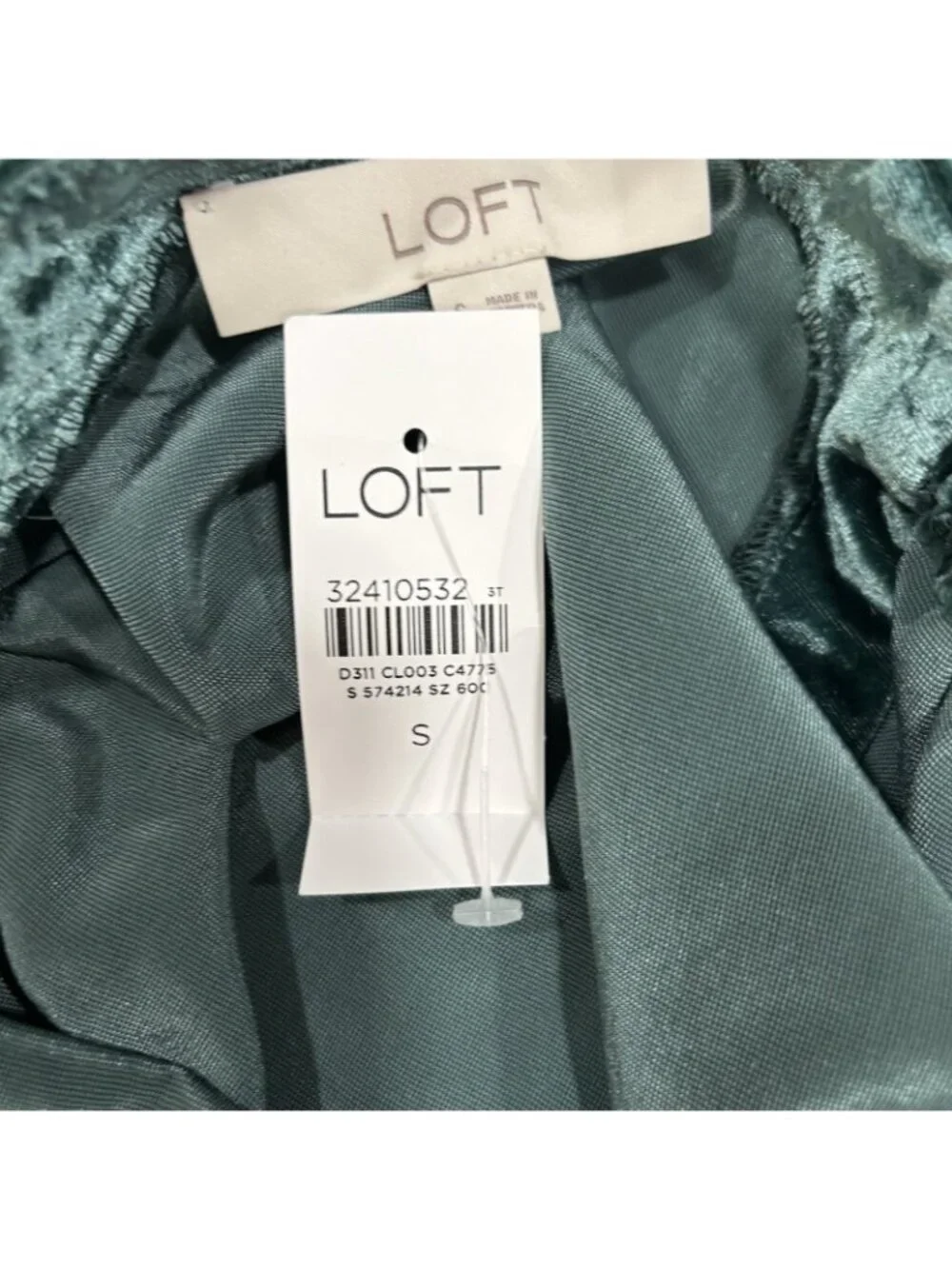 Loft Velvet Sweetheart Neck Puff Sleeve Green Blouse Women Small